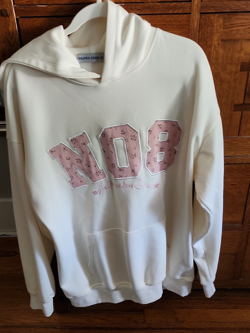 Aelfric Eden Ivory Pullover Hoodie With Pink No8 Appliqu